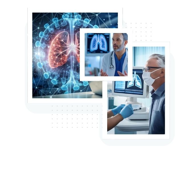 Lungs, research, medical professionals, technology.